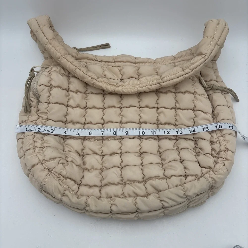 Urban Expressions Leda Quilted Square Nylon‎ Puffer Hobo Bag Purse Natural